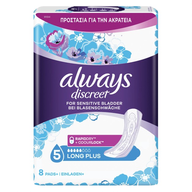 Always Discreet for Sensitive Bladder Long Plus Pads Σερβιέτες Ακράτειας για Πολύ Μεγάλη Ένταση 8 Τεμάχια Always Discreet for Sensitive Bladder Long Plus Pads Σερβιέτες Ακράτειας για Πολύ Μεγάλη Ένταση 8 Τεμάχια