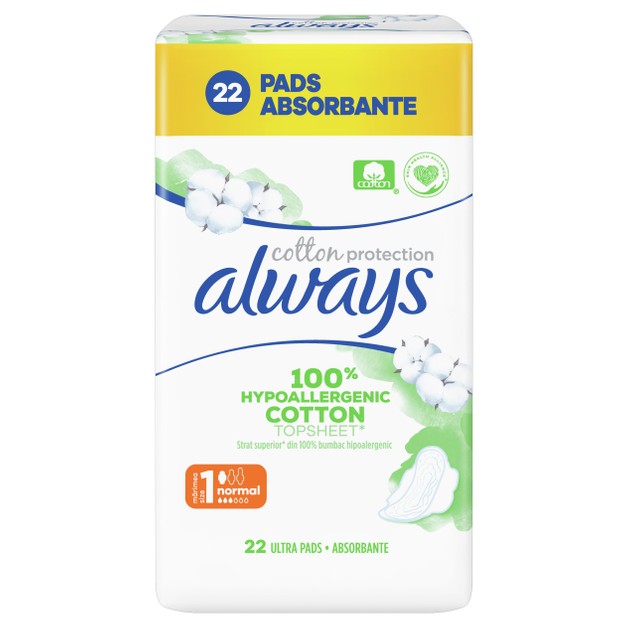 Always Cotton Protection Normal Σερβιέτες με Φτερά & Κάλυμμα από 100% Οργανικό Βαμβάκι για Κανονική Ροή 22 Pads Always Cotton Protection Normal Σερβιέτες με Φτερά & Κάλυμμα από 100% Οργανικό Βαμβάκι για Κανονική Ροή 22 Pads