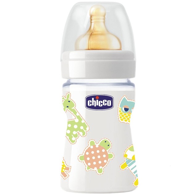 Chicco Γυάλινο Μπιμπερό με Θηλή Καουτσούκ 0m+ 150ml Chicco Γυάλινο Μπιμπερό με Θηλή Καουτσούκ 0m+ 150ml