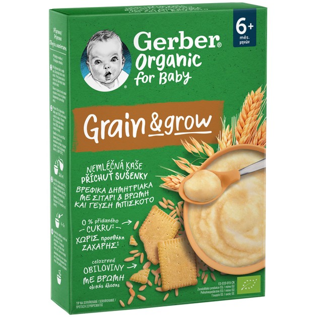 Gerber Organic Grain & Grow Infant Cereals with Wheat Oat & Biscuit Flavor 6m+, 200g Gerber Organic Grain & Grow Infant Cereals with Wheat Oat & Biscuit Flavor 6m+, 200g