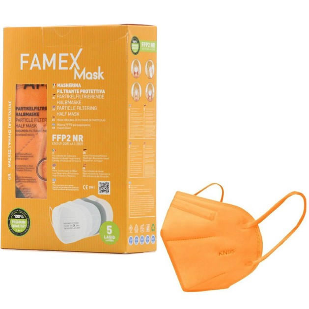 Famex Mask Μάσκες Προστασίας μιας Χρήσης FFP2 NR KN95 σε Πορτοκαλί Χρώμα 10 Τεμάχια Famex Mask Μάσκες Προστασίας μιας Χρήσης FFP2 NR KN95 σε Πορτοκαλί Χρώμα 10 Τεμάχια