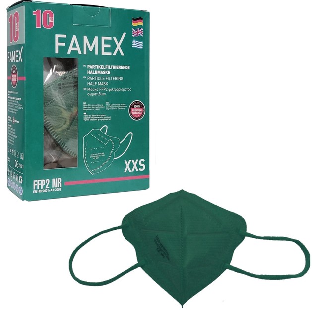 Famex Mask Kids Green Παιδικές Μάσκες Προστασίας μιας Χρήσης FFP2 NR σε Σκούρο Πράσινο Χρώμα 10 Τεμάχια Famex Mask Kids Green Παιδικές Μάσκες Προστασίας μιας Χρήσης FFP2 NR σε Σκούρο Πράσινο Χρώμα 10 Τεμάχια