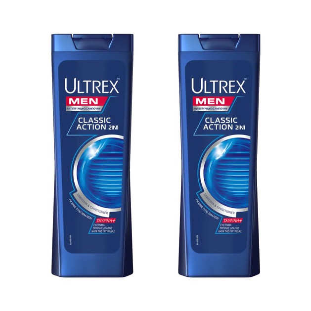 Ultrex Men Classic Actio Ανδρικό Αντιπιτυριδικό Σαμπουάν & Conditioner για Κάθε Τύπο Μαλλιών 2x360ml 1+1 Δώρο Ultrex Men Classic Actio Ανδρικό Αντιπιτυριδικό Σαμπουάν & Conditioner για Κάθε Τύπο Μαλλιών 2x360ml 1+1 Δώρο