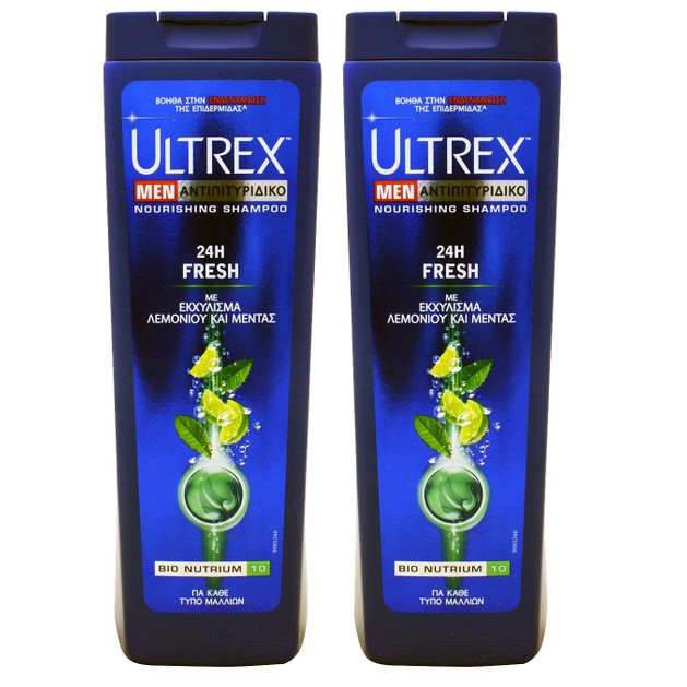 Ultrex Πακέτο Προσφοράς Men 24h Fresh Αντιπιτυριδικό Σαμπουάν με Εκχύλισμα Λεμονιού & Μέντας για Αίσθηση Φρεσκάδας 2x360ml Ultrex Πακέτο Προσφοράς Men 24h Fresh Αντιπιτυριδικό Σαμπουάν με Εκχύλισμα Λεμονιού & Μέντας για Αίσθηση Φρεσκάδας 2x360ml