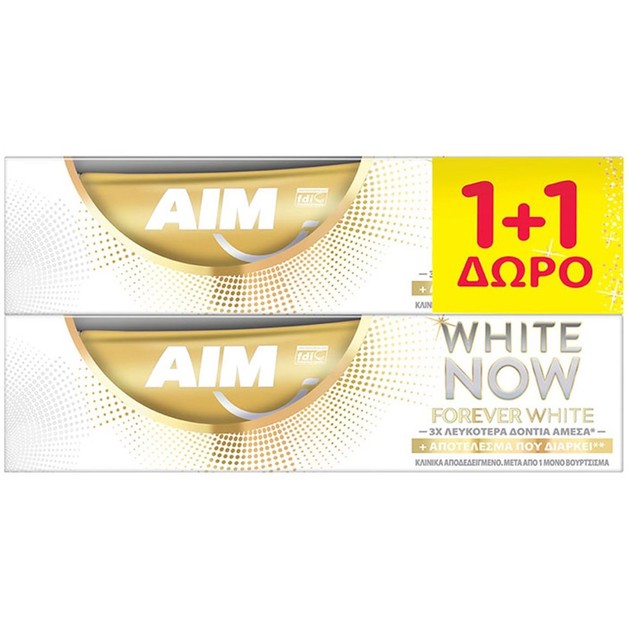 Aim Πακέτο Προσφοράς White Now Forever White Οδοντόκρεμα για Αποδεδειγμένα Λευκότερα Δόντια στο Πρώτο Βούρτσισμα 2x75ml 1+1 Δώρο Aim Πακέτο Προσφοράς White Now Forever White Οδοντόκρεμα για Αποδεδειγμένα Λευκότερα Δόντια στο Πρώτο Βούρτσισμα 2x75ml 1+1 Δώρο