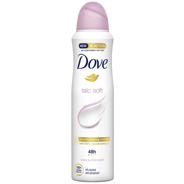 Dove Deo 48h Spray Talc Soft with Peony & Amber Scent 150ml Dove Deo 48h Spray Talc Soft with Peony & Amber Scent 150ml