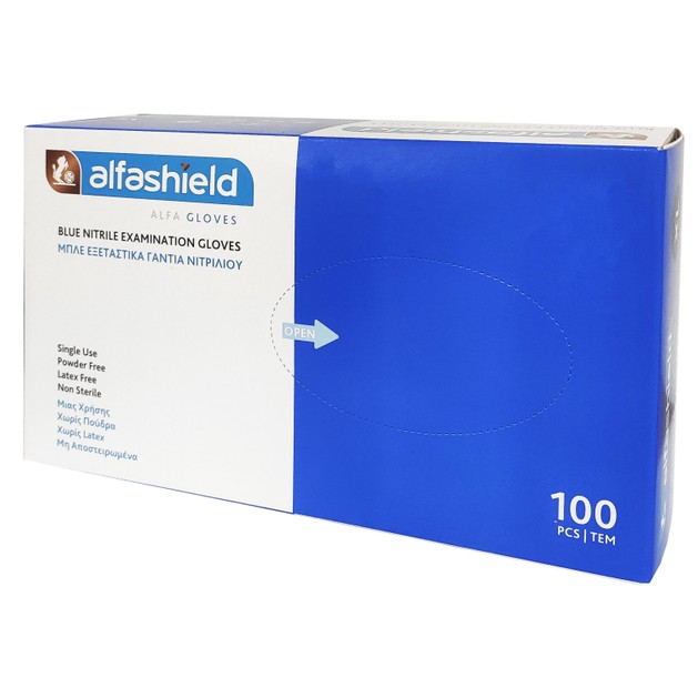 AlfaShield Blue Nitrile Examination Gloves 100 Τεμάχια AlfaShield Blue Nitrile Examination Gloves 100 Τεμάχια