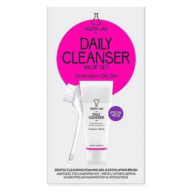Youth Lab Daily Cleanser Αφρώδες Τζελ Καθαρισμού για Μεικτό Λιπαρό Δέρμα 100ml & Δώρο Exfoliating Brush Youth Lab Daily Cleanser Αφρώδες Τζελ Καθαρισμού για Μεικτό Λιπαρό Δέρμα 100ml & Δώρο Exfoliating Brush