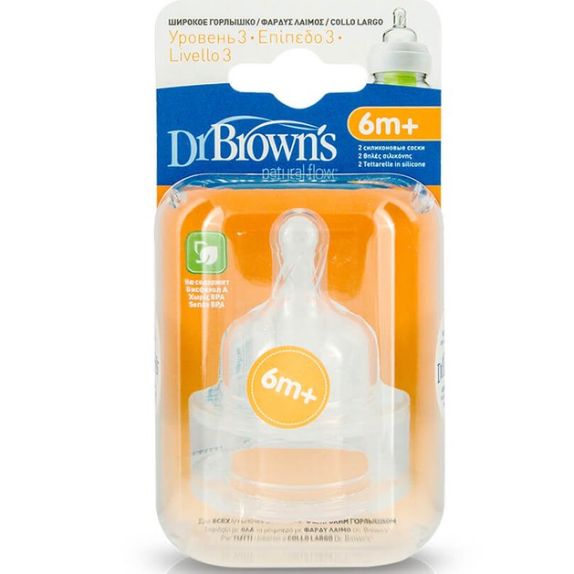 Dr. Brown\'s Natural Flow Θηλή Σιλικόνης με Φαρδύ Λαιμό Επίπεδο 3, 2 Τεμάχια (382) Dr. Brown\'s Natural Flow Θηλή Σιλικόνης με Φαρδύ Λαιμό Επίπεδο 3, 2 Τεμάχια (382)
