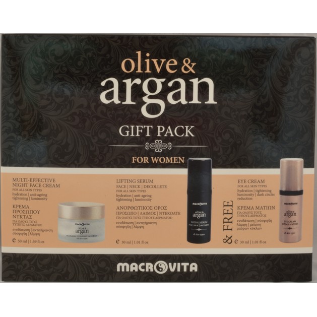 Macrovita Olive & Argan Gift Pack For Women Κρέμα Προσώπου Νύχτας 50ml + Ανορθωτικός Ορός 30ml + Κρέμα Ματιών 30ml Macrovita Olive & Argan Gift Pack For Women Κρέμα Προσώπου Νύχτας 50ml + Ανορθωτικός Ορός 30ml + Κρέμα Ματιών 30ml