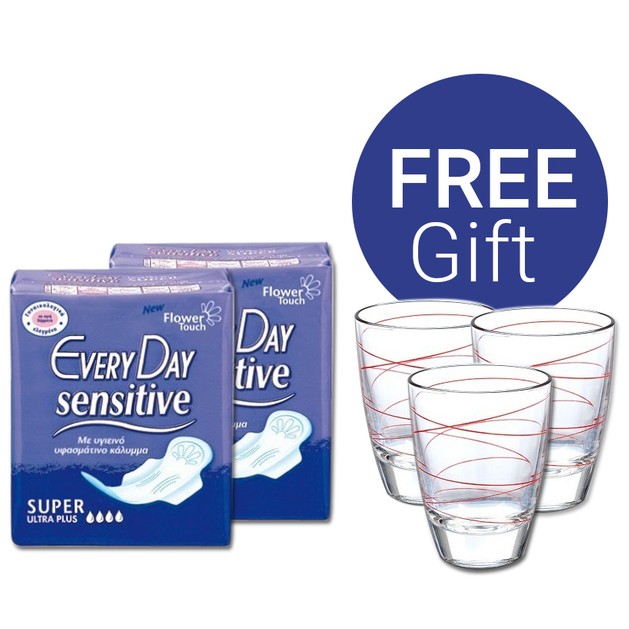 EveryDay Sensitive Ultra Plus Πακέτο Προσφοράς Super 10τμχ + Super 10τμχ & ΔΩΡΟ Σετ 3 Ποτήρια Νερού Decover EveryDay Sensitive Ultra Plus Πακέτο Προσφοράς Super 10τμχ + Super 10τμχ & ΔΩΡΟ Σετ 3 Ποτήρια Νερού Decover