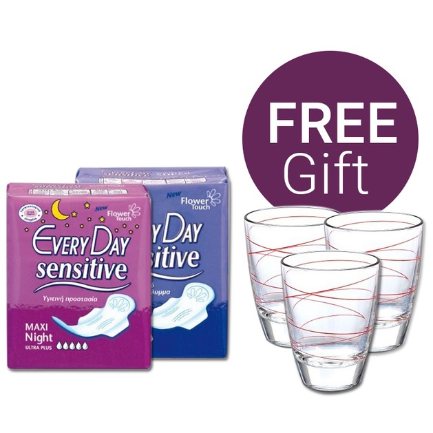 EveryDay Sensitive Ultra Plus Πακέτο Προσφοράς Maxi Night 10τμχ + Super 10τμχ & ΔΩΡΟ Σετ 3 Ποτήρια Νερού Decover EveryDay Sensitive Ultra Plus Πακέτο Προσφοράς Maxi Night 10τμχ + Super 10τμχ & ΔΩΡΟ Σετ 3 Ποτήρια Νερού Decover