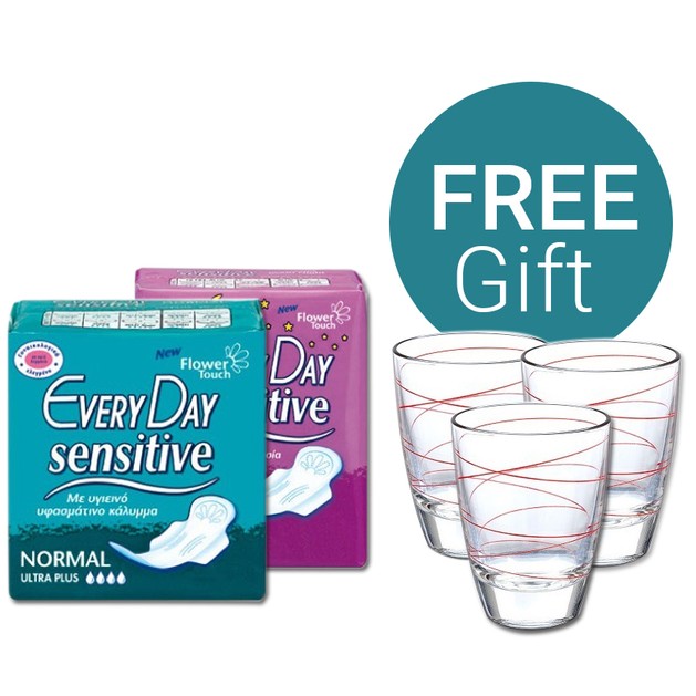 EveryDay Sensitive Ultra Plus Πακέτο Προσφοράς Maxi Night 10τμχ + Normal 10 τμχ & ΔΩΡΟ Σετ 3 Ποτήρια Νερού Decover EveryDay Sensitive Ultra Plus Πακέτο Προσφοράς Maxi Night 10τμχ + Normal 10 τμχ & ΔΩΡΟ Σετ 3 Ποτήρια Νερού Decover