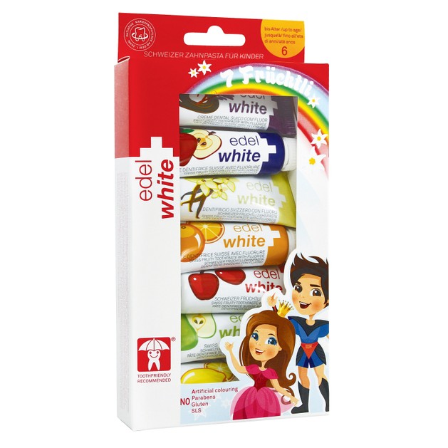 Edel White Παιδική Οδοντόκρεμα με 7 Γεύσεις Φρούτων 7x9.4ml Edel White Παιδική Οδοντόκρεμα με 7 Γεύσεις Φρούτων 7x9.4ml