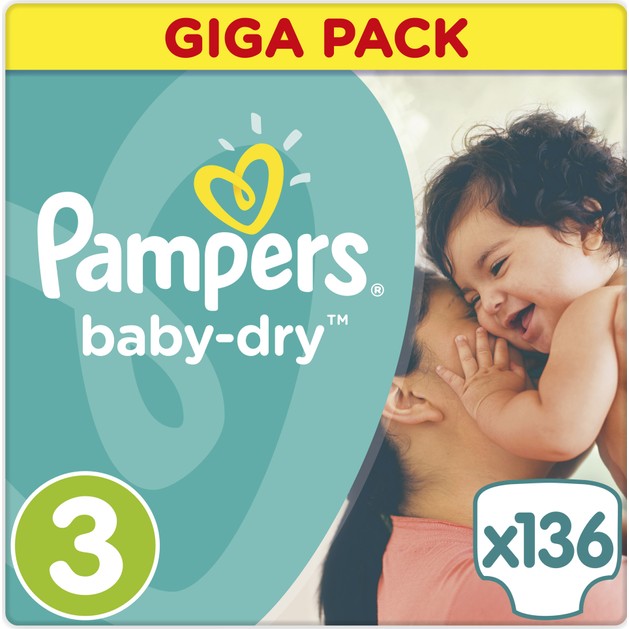 Pampers Baby Dry Giga Pack No3 Midi (4-9kg), 136 πάνες, Μόνο 0,24€ / πάνα Pampers Baby Dry Giga Pack No3 Midi (4-9kg), 136 πάνες, Μόνο 0,24€ / πάνα