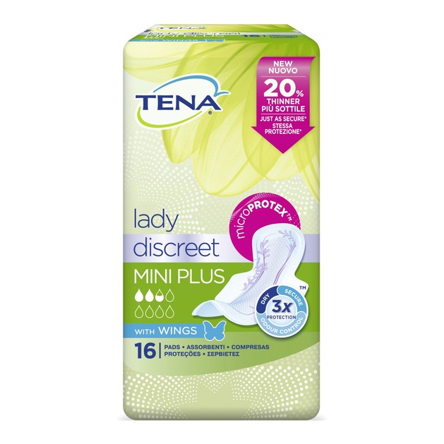 Tena Lady Discreet Mini Plus Wings Σερβιέτες με Φτερά για Ελαφριά Ακράτεια 16τμχ Tena Lady Discreet Mini Plus Wings Σερβιέτες με Φτερά για Ελαφριά Ακράτεια 16τμχ