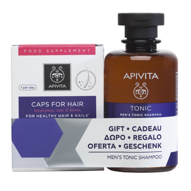 Apivita Πακέτο Προσφοράς Caps for Hair 30caps & Δώρο Men\'s Tonic Shampoo With Hippophae TC & Rosemary 250ml Apivita Πακέτο Προσφοράς Caps for Hair 30caps & Δώρο Men\'s Tonic Shampoo With Hippophae TC & Rosemary 250ml