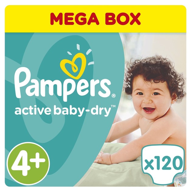 Pampers Active Baby Dry Mega Pack No4+ (9-16kg) 120 πάνες, μόνο 0,30€ / πάνα Pampers Active Baby Dry Mega Pack No4+ (9-16kg) 120 πάνες, μόνο 0,30€ / πάνα