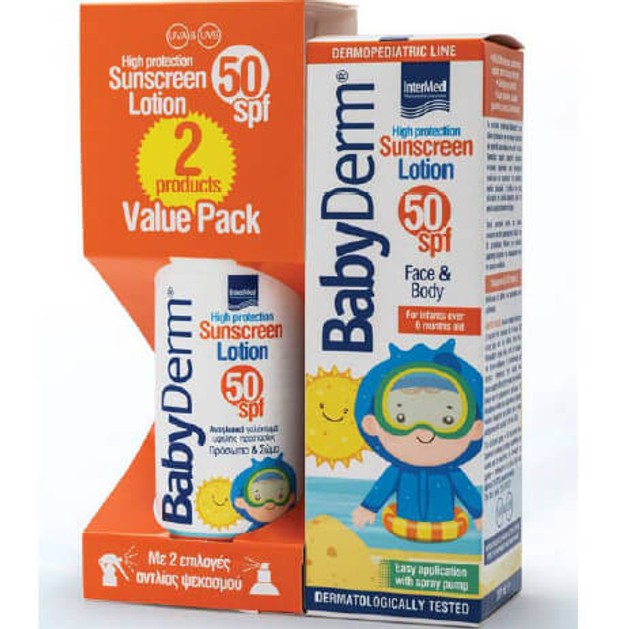 Babyderm Πακέτο Προσφοράς Sunscreen Lotion Spf50 Βρεφικό Αντηλιακό Γαλάκτωμα Προσώπου & Σώματος 200ml & Δώρο 200ml Babyderm Πακέτο Προσφοράς Sunscreen Lotion Spf50 Βρεφικό Αντηλιακό Γαλάκτωμα Προσώπου & Σώματος 200ml & Δώρο 200ml