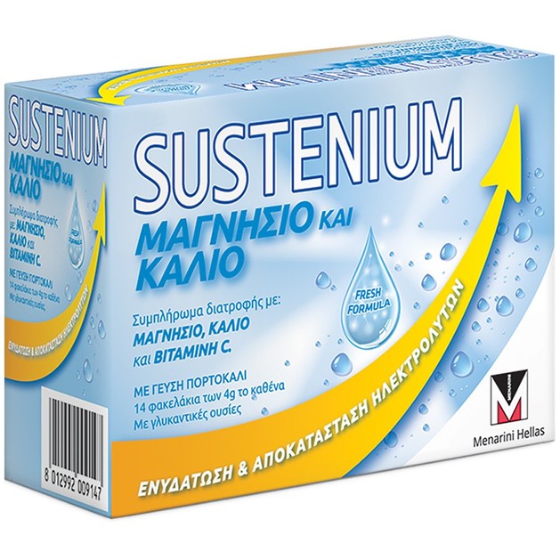 Menarini Sustenium Συμπλήρωμα Διατροφής με Μαγνήσιο, Κάλιο & Βιταμίνη C με Γεύση Πορτοκάλι 14Sachets Menarini Sustenium Συμπλήρωμα Διατροφής με Μαγνήσιο, Κάλιο & Βιταμίνη C με Γεύση Πορτοκάλι 14Sachets
