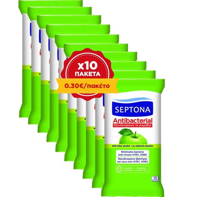 Septona Πακέτο Προσφοράς Antibacterial Wipes Green Apple Αντιβακτηριδιακά Μαντηλάκια Χεριών Πράσινο Μήλο 150 Τεμάχια 0,30€/Pack Septona Πακέτο Προσφοράς Antibacterial Wipes Green Apple Αντιβακτηριδιακά Μαντηλάκια Χεριών Πράσινο Μήλο 150 Τεμάχια 0,30€/Pack