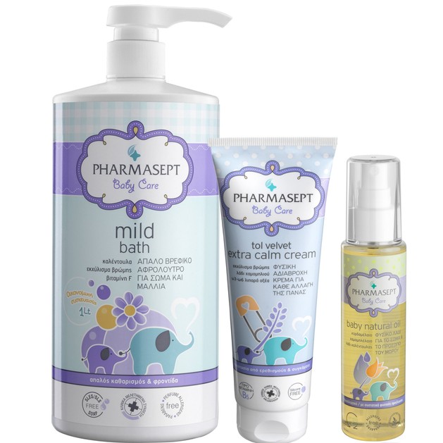 Pharmasept Πακέτο Προσφοράς Baby Care Mild Bath 1Lt & Baby Extra Calm Cream 150ml & Baby Natural Oil 100ml Pharmasept Πακέτο Προσφοράς Baby Care Mild Bath 1Lt & Baby Extra Calm Cream 150ml & Baby Natural Oil 100ml