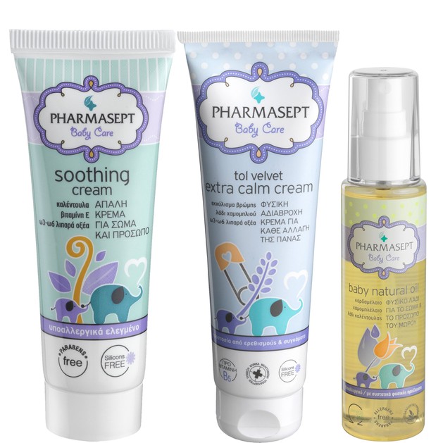 Pharmasept Πακέτο Προσφοράς Tol Velvet Baby Soothing Cream 150ml & Baby Extra Calm Cream 150ml & Baby Natural Oil 100ml Pharmasept Πακέτο Προσφοράς Tol Velvet Baby Soothing Cream 150ml & Baby Extra Calm Cream 150ml & Baby Natural Oil 100ml