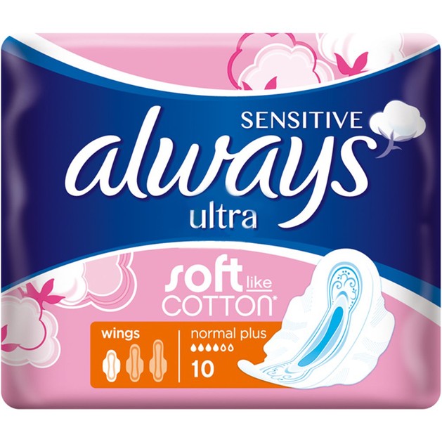 Always Sensitive Ultra Soft Normal Plus Σερβιέτες με Φτερά 10τμχ Always Sensitive Ultra Soft Normal Plus Σερβιέτες με Φτερά 10τμχ