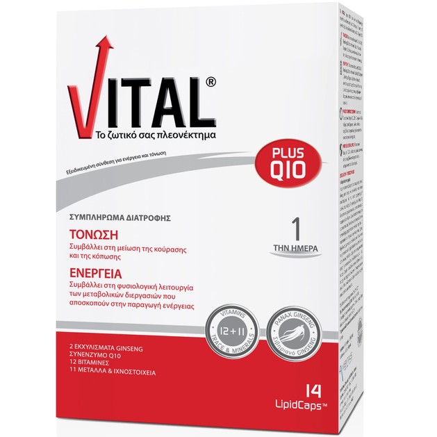 Vital Plus Q10 Συμπλήρωμα Διατροφής για Καθημερινή Ενέργεια & Τόνωση σε Κάψουλες - 14 Caps Vital Plus Q10 Συμπλήρωμα Διατροφής για Καθημερινή Ενέργεια & Τόνωση σε Κάψουλες - 14 Caps