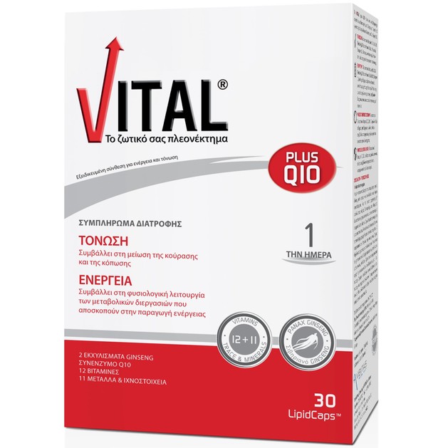 Vital Plus Q10 Συμπλήρωμα Διατροφής για Καθημερινή Ενέργεια & Τόνωση σε Κάψουλες - 30 Caps Vital Plus Q10 Συμπλήρωμα Διατροφής για Καθημερινή Ενέργεια & Τόνωση σε Κάψουλες - 30 Caps