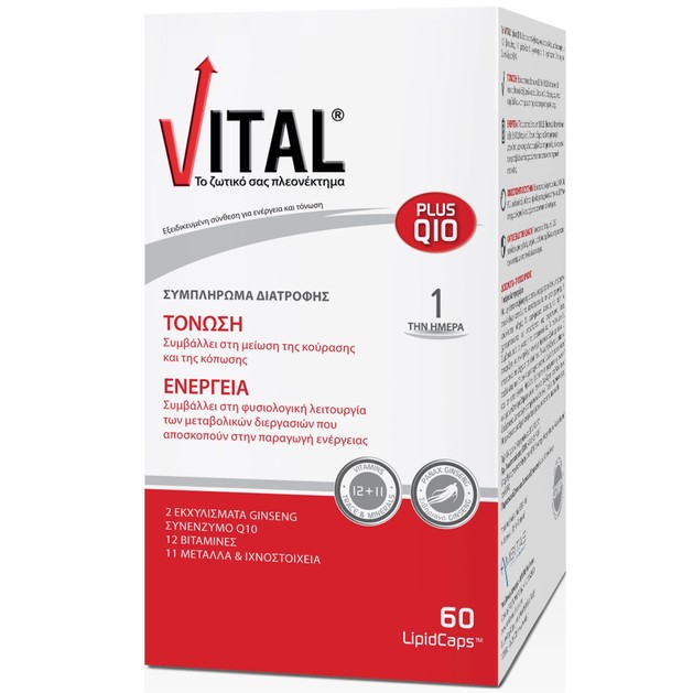 Vital Plus Q10 Συμπλήρωμα Διατροφής για Καθημερινή Ενέργεια & Τόνωση σε Κάψουλες - 60 Caps Vital Plus Q10 Συμπλήρωμα Διατροφής για Καθημερινή Ενέργεια & Τόνωση σε Κάψουλες - 60 Caps