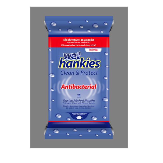 Wet Hankies Antibacterial Αλκοολούχα Αντιβακτηριδιακά Μαντήλια 15 τεμ. Wet Hankies Antibacterial Αλκοολούχα Αντιβακτηριδιακά Μαντήλια 15 τεμ.