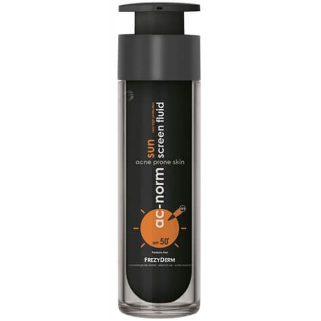 Frezyderm Ac-Norm Sun Screen Fluid Spf50+, Ενεργή Αντηλιακή Υγρή Κρέμα με Ειδική Μαύρη Χρώση για Ακνεϊκές Επιδερμίδες 50ml Frezyderm Ac-Norm Sun Screen Fluid Spf50+, Ενεργή Αντηλιακή Υγρή Κρέμα με Ειδική Μαύρη Χρώση για Ακνεϊκές Επιδερμίδες 50ml