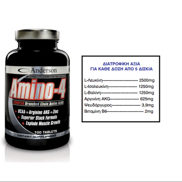 Anderson Amino-4 Complex Συμπλήρωμα Διακλαδισμένων Αμινοξέων (BCAA) Anderson Amino-4 Complex Συμπλήρωμα Διακλαδισμένων Αμινοξέων (BCAA)