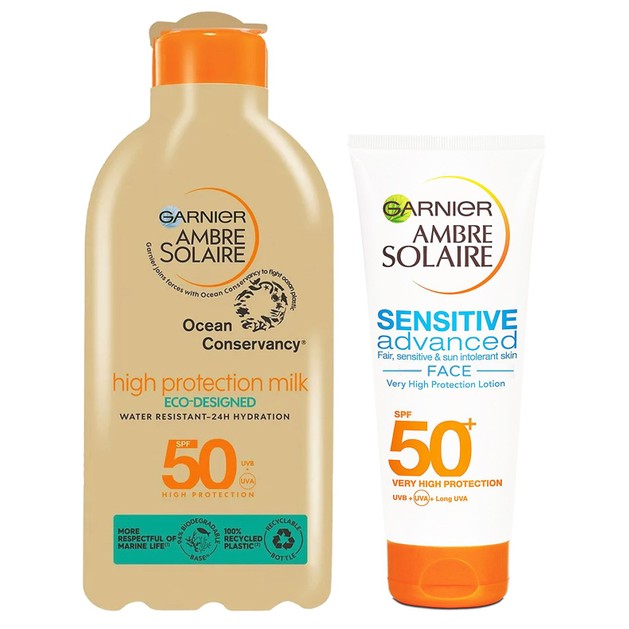 Garnier Πακέτο Προστασίας Ambre Solaire Protecting Milk Spf50, 200ml & Sensitive Advanced UV Anti-Age Face Cream Spf50+, 50ml Garnier Πακέτο Προστασίας Ambre Solaire Protecting Milk Spf50, 200ml & Sensitive Advanced UV Anti-Age Face Cream Spf50+, 50ml