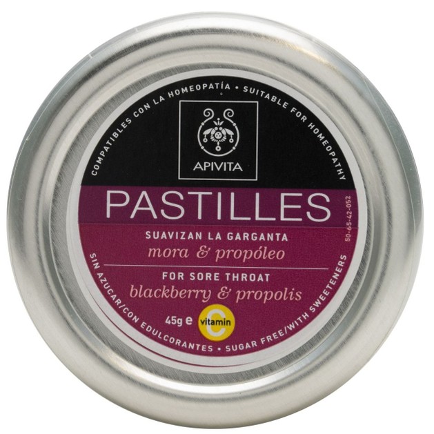 Apivita Pastilles For Sore Throat With Blackberry & Propolis 45g Apivita Pastilles For Sore Throat With Blackberry & Propolis 45g