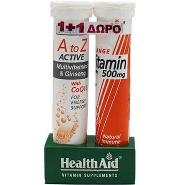 Health Aid Πακέτo Προσφοράς Α to Ζ Active 20eff.tabs + Δώρο Vitamin C Orange 500mg 20eff.tabs Health Aid Πακέτo Προσφοράς Α to Ζ Active 20eff.tabs + Δώρο Vitamin C Orange 500mg 20eff.tabs