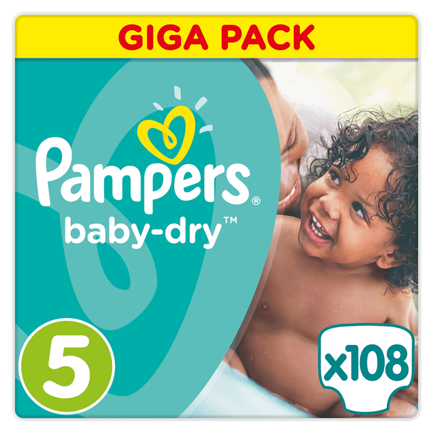 Pampers Baby Dry Giga Pack No5 Junior (11-23kg), 108 πάνες, Μόνο 0,26€ / πάνα Pampers Baby Dry Giga Pack No5 Junior (11-23kg), 108 πάνες, Μόνο 0,26€ / πάνα