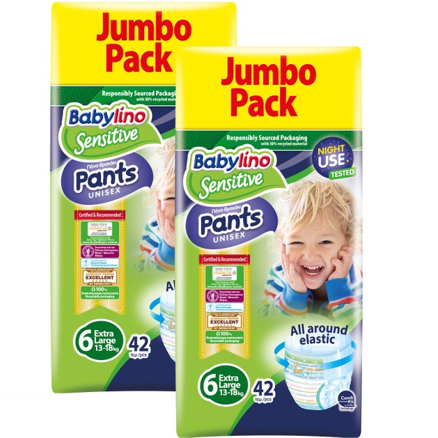 Babylino Πακέτο Προσφοράς Sensitive Pants Unisex No6 Extra Large Jumbo Pack (13-18kg) 2x42 πάνες 1+1 Δώρο Babylino Πακέτο Προσφοράς Sensitive Pants Unisex No6 Extra Large Jumbo Pack (13-18kg) 2x42 πάνες 1+1 Δώρο