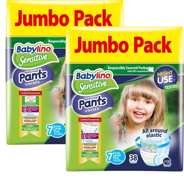 Babylino Πακέτο Προσφοράς Sensitive Pants Unisex No7 Extra Large Plus Jumbo Pack (15-25kg) 2x38 πάνες 1+1 Δώρο Babylino Πακέτο Προσφοράς Sensitive Pants Unisex No7 Extra Large Plus Jumbo Pack (15-25kg) 2x38 πάνες 1+1 Δώρο