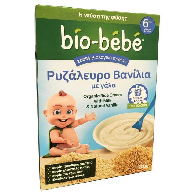 Bio-Bebe Ρυζάλευρο Βανίλια με Γάλα 6m+ Βιολογικής Καλλιέργειας 200gr Bio-Bebe Ρυζάλευρο Βανίλια με Γάλα 6m+ Βιολογικής Καλλιέργειας 200gr
