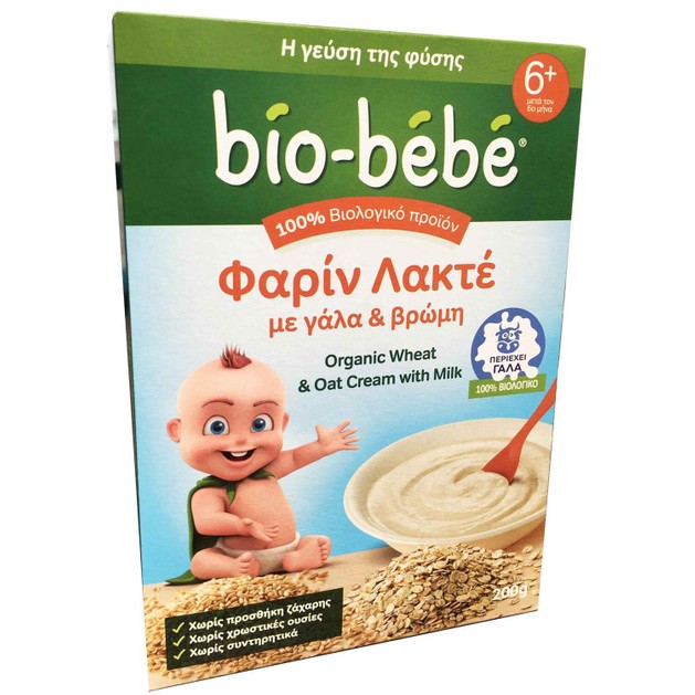 Bio-Bebe Φαρίν Λακτέ με Γάλα και Βρώμη 6m+ Βιολογικής Καλλιέργειας 200gr Bio-Bebe Φαρίν Λακτέ με Γάλα και Βρώμη 6m+ Βιολογικής Καλλιέργειας 200gr