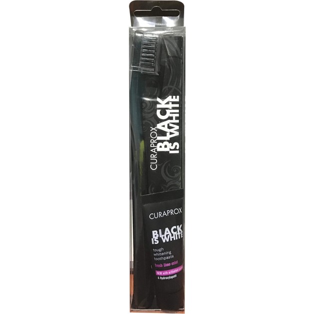 Curaprox Black is White Pack Οδοντόβουρτσα & Tough Whitening Toothpaste Λευκαντική Οδοντόκρεμα 8ml Curaprox Black is White Pack Οδοντόβουρτσα & Tough Whitening Toothpaste Λευκαντική Οδοντόκρεμα 8ml