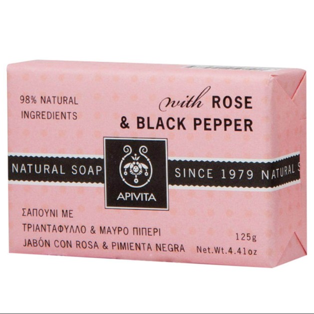 Apivita Natural Soap With Rose & Black Pepper 125g Apivita Natural Soap With Rose & Black Pepper 125g