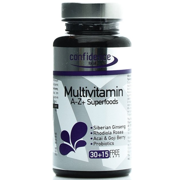 Confidence Multivitamin A-Z + Superfoods Εξαιρετική Φόρμουλα Πολλαπλής Διατροφικής Αξίας 30Caps & Επιπλέον Ποσότητα 15Caps Confidence Multivitamin A-Z + Superfoods Εξαιρετική Φόρμουλα Πολλαπλής Διατροφικής Αξίας 30Caps & Επιπλέον Ποσότητα 15Caps