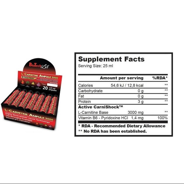 Biotech Usa L-Carnitine 3000mg 20amp x 25ml Biotech Usa L-Carnitine 3000mg 20amp x 25ml