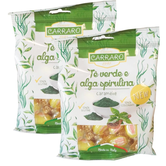 Carraro Πακέτο Προσφοράς Caramelle Te Verde e Alga Spirulina Καραμέλες για το Λαιμό με Πράσινο Τσάι & Σπιρουλίνα 2x100gr Carraro Πακέτο Προσφοράς Caramelle Te Verde e Alga Spirulina Καραμέλες για το Λαιμό με Πράσινο Τσάι & Σπιρουλίνα 2x100gr