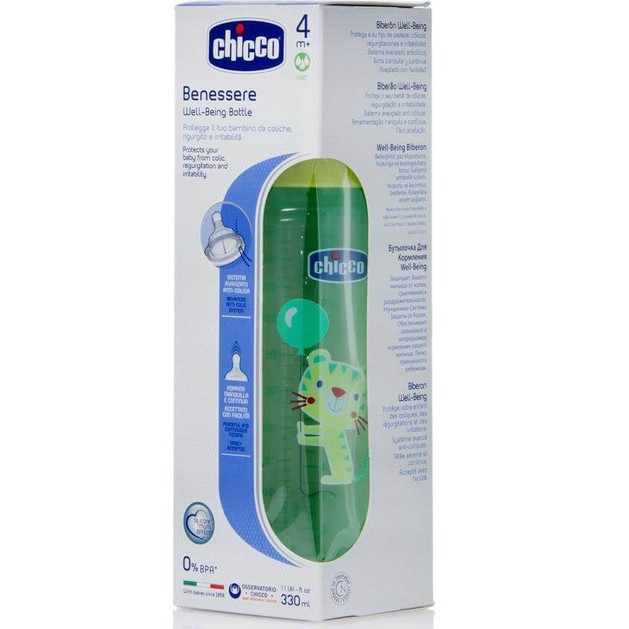 Chicco Πλαστικό Μπιμπερό με Θηλή Σιλικόνης Γρήγορης Ροής 4m+ 330ml Chicco Πλαστικό Μπιμπερό με Θηλή Σιλικόνης Γρήγορης Ροής 4m+ 330ml