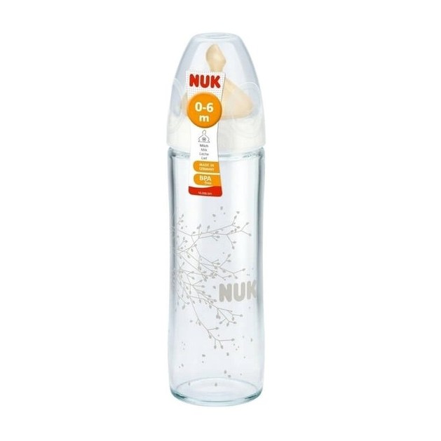 Nuk New Classic Γυάλινο Μπιμπερό Λευκό Θηλή Καουτσουκ Μέγεθος 0-6 Μηνών, Μ 240ml Nuk New Classic Γυάλινο Μπιμπερό Λευκό Θηλή Καουτσουκ Μέγεθος 0-6 Μηνών, Μ 240ml