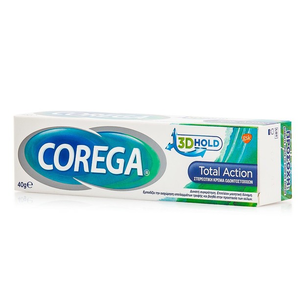 Corega 3D Hold Total Action Στερεωτική Κρέμα Οδοντοστοιχιών για Δυνατή Συγκράτηση και Επιπλέον Μασητική Δύναμη 40gr Corega 3D Hold Total Action Στερεωτική Κρέμα Οδοντοστοιχιών για Δυνατή Συγκράτηση και Επιπλέον Μασητική Δύναμη 40gr